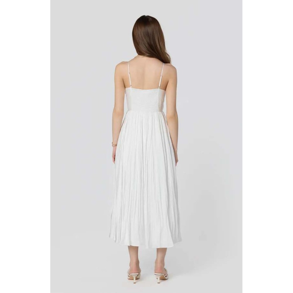 ASTR The Label White Smocked Cotton Midi Dress Tie Straps Womens M - Picture 2 of 10